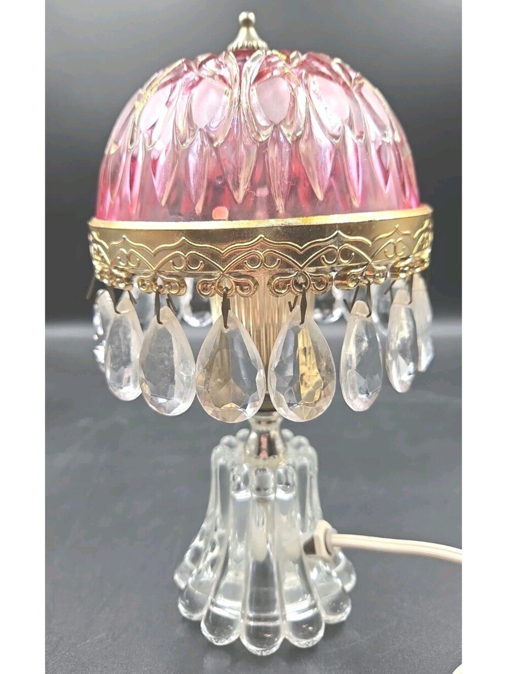 Vintage Michelotti Pink Cranberry Glass Prism Boudoir Princess Lamp Holland 9"